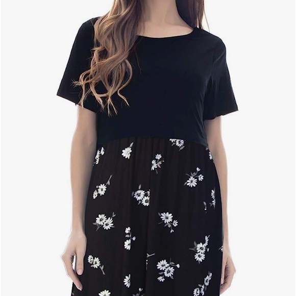 Smallshow Women's Short Sleeve Patchwork Nursing maternity dress  M - Picture 1 of 12